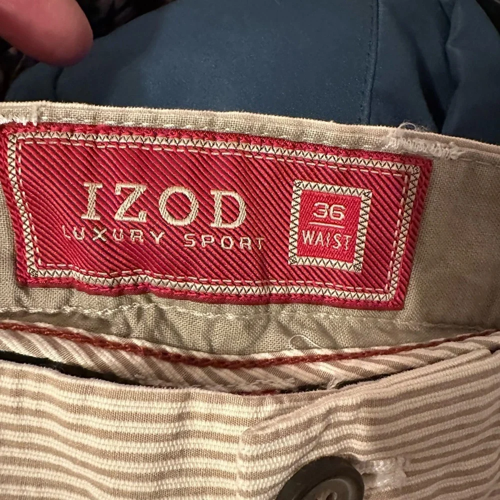 Izod Sport Men’s Casual Tan and  Beige Pinstriped Shorts